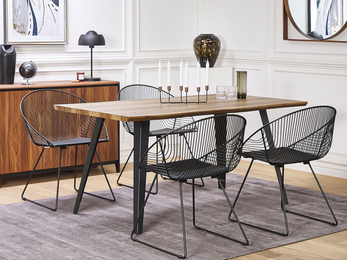 METALLSTUHL 2er-Set Polyester Schwarz Aurora - Schwarz, Textil/Metall (65/77/54cm) - Beliani