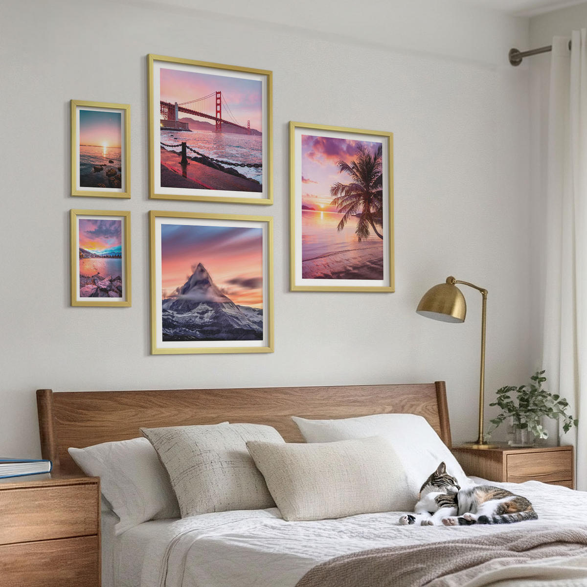 BILDER SET 5er Set - 50x50 cm & 20x30 cm & 40x60 cm Goldrahmen - Rosen, Champagner, Marmor, Pastell - Goldfarben, Kunststoff (40/60cm) - TULUP