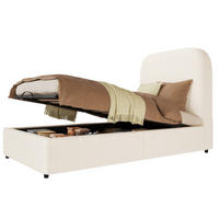 KINDERBETT aus Bouclé 90x200 cm Beige mit Lattenrost und hydraulischem Stauraum - Beige, Holzwerkstoff (90/200cm) - Modfu