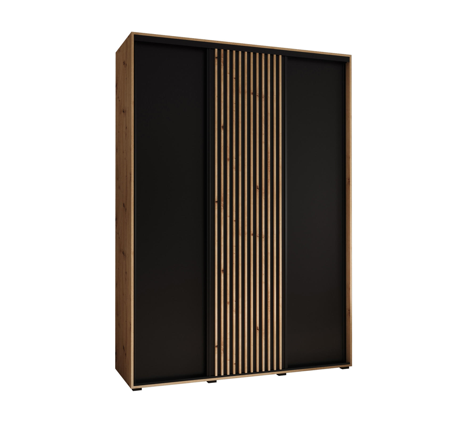 Abiks Möbel SCHWEBETÜRENSCHRANK Eiche Artisan, Schwarz, Eiche Artisan 170cm × 45cm × 205cm