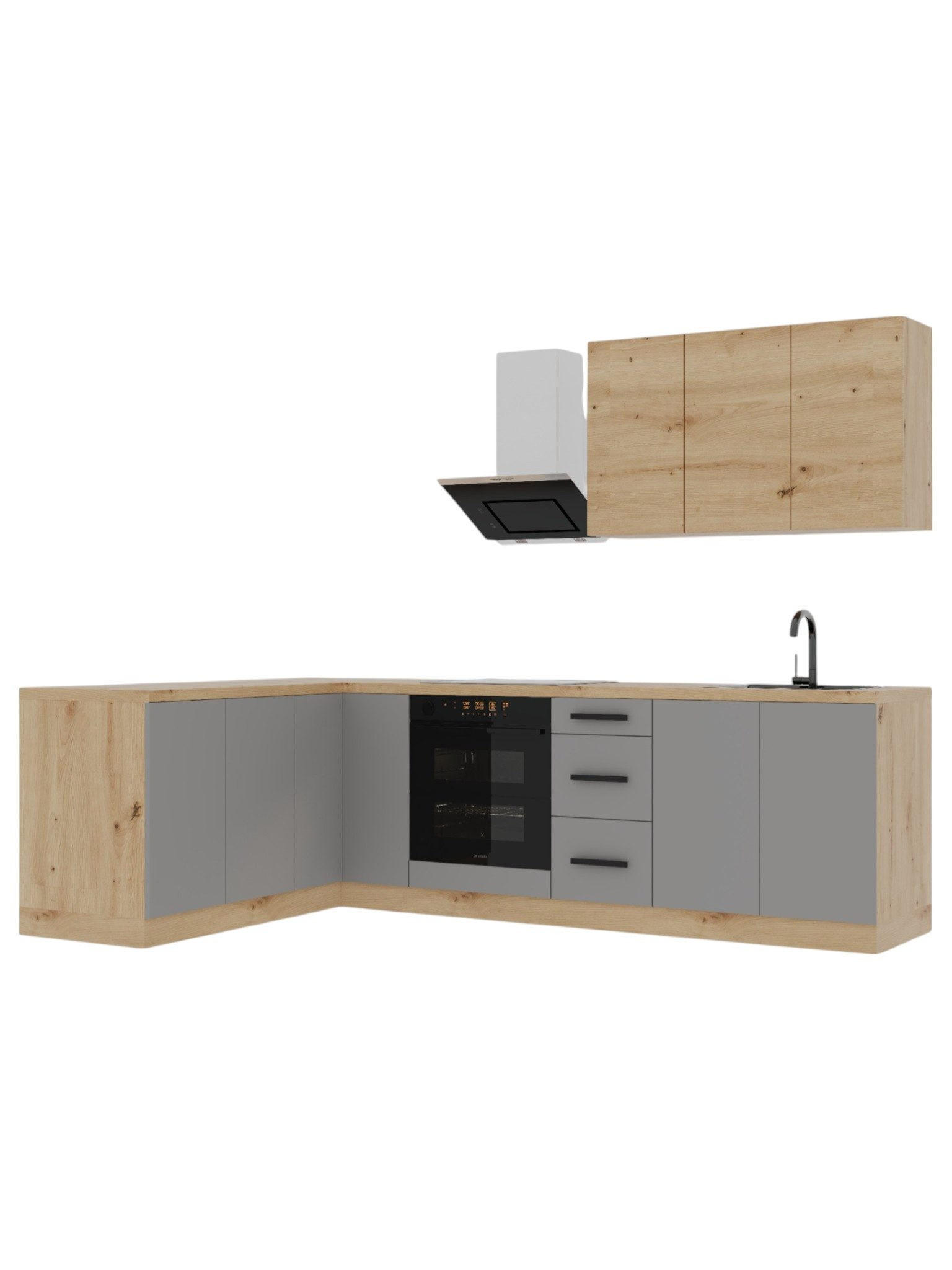 ECKKÜCHE 270 x 170 cm – Nexa K99-G270 – in Beige & Woodline / Matt - Beige/Schwarz, Holz/Metall (270/212/58cm) - ROYAL24_MARKT