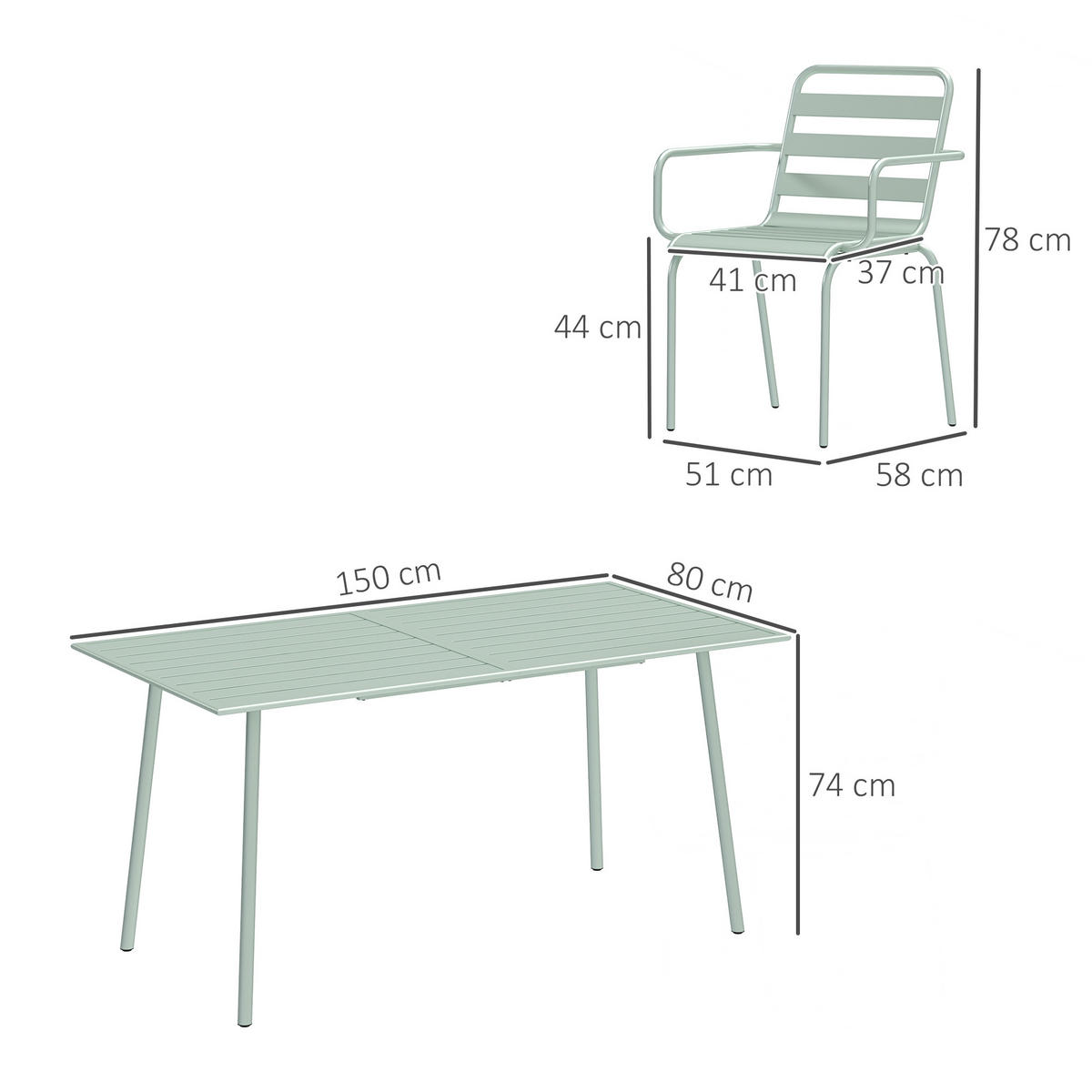 GARTENTISCHGRUPPE DE-18097 7-teilig, stapelbar Hellgrün - Grün, Metall - ComfortXL
