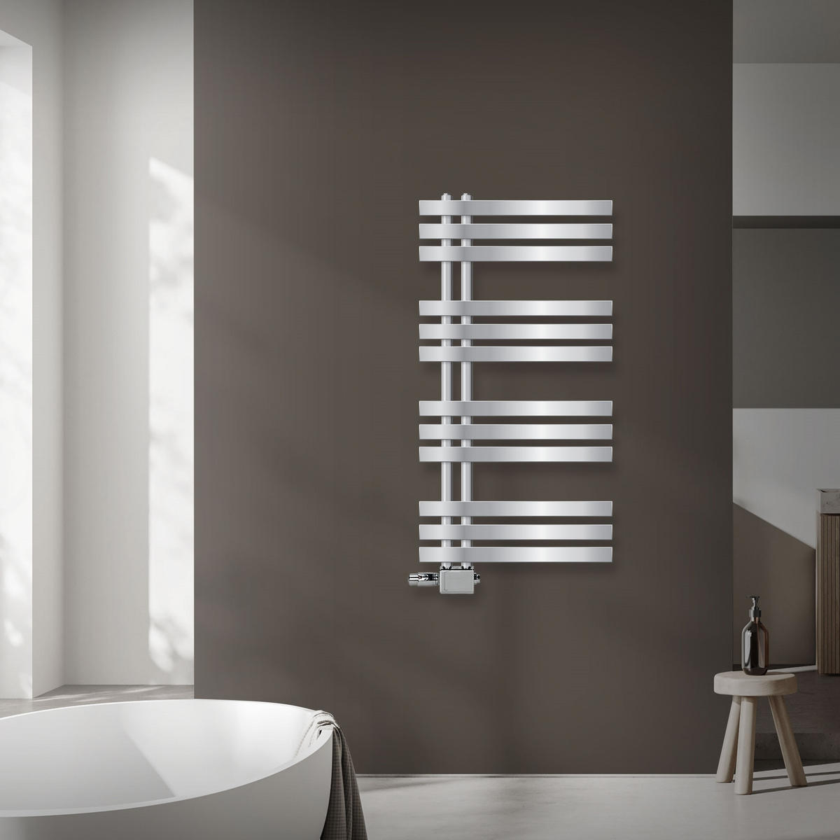 KOUPELNOVÝ radiátor Iron EM 500 × 1000 mm, chrom, s ventilem, univerzální provedení - chromová, kov (50/100/3cm) - LuxeBath