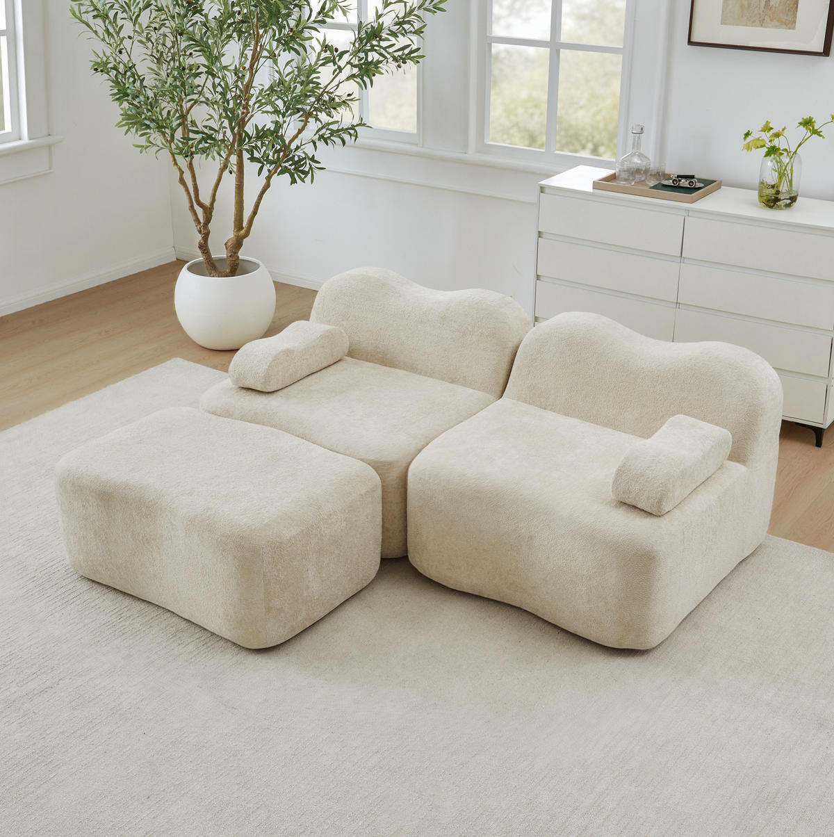 SOFA 192 x 167 x 70 cm in Beige mit Samtbezug und modularem Design - Beige, Textil (167/70/192cm) - Flora Grace