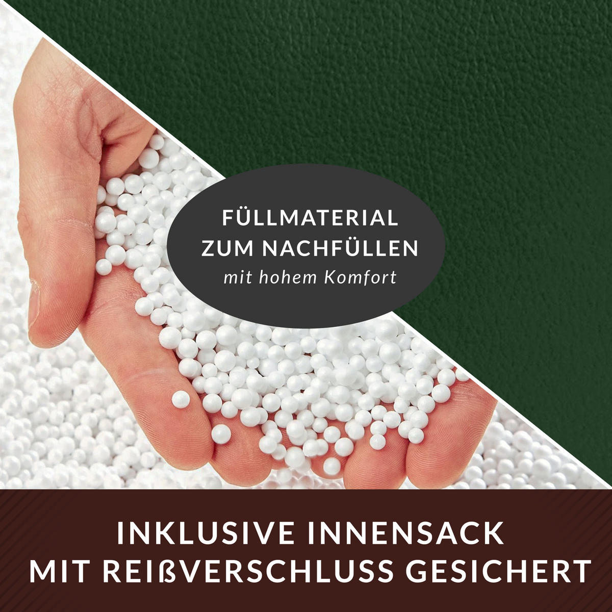 INDOOR HOCKER Cube eckig Kunstleder - Dunkelgrün, Textil (40/40/40cm) - Green Bean
