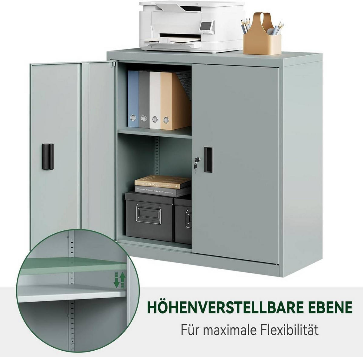 AKTENSCHRANK abschließbar, 90x92x40cm, Metall, Grau - Schwarz/Grau, Metall (90/92.5/40cm) - Woltu
