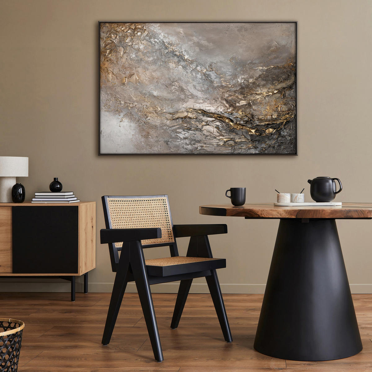 GEMÄLDE Universum II Schattenfugenrahmen Grau 140x100 cm - Grau, Holz (140/100cm) - YS-art gallery