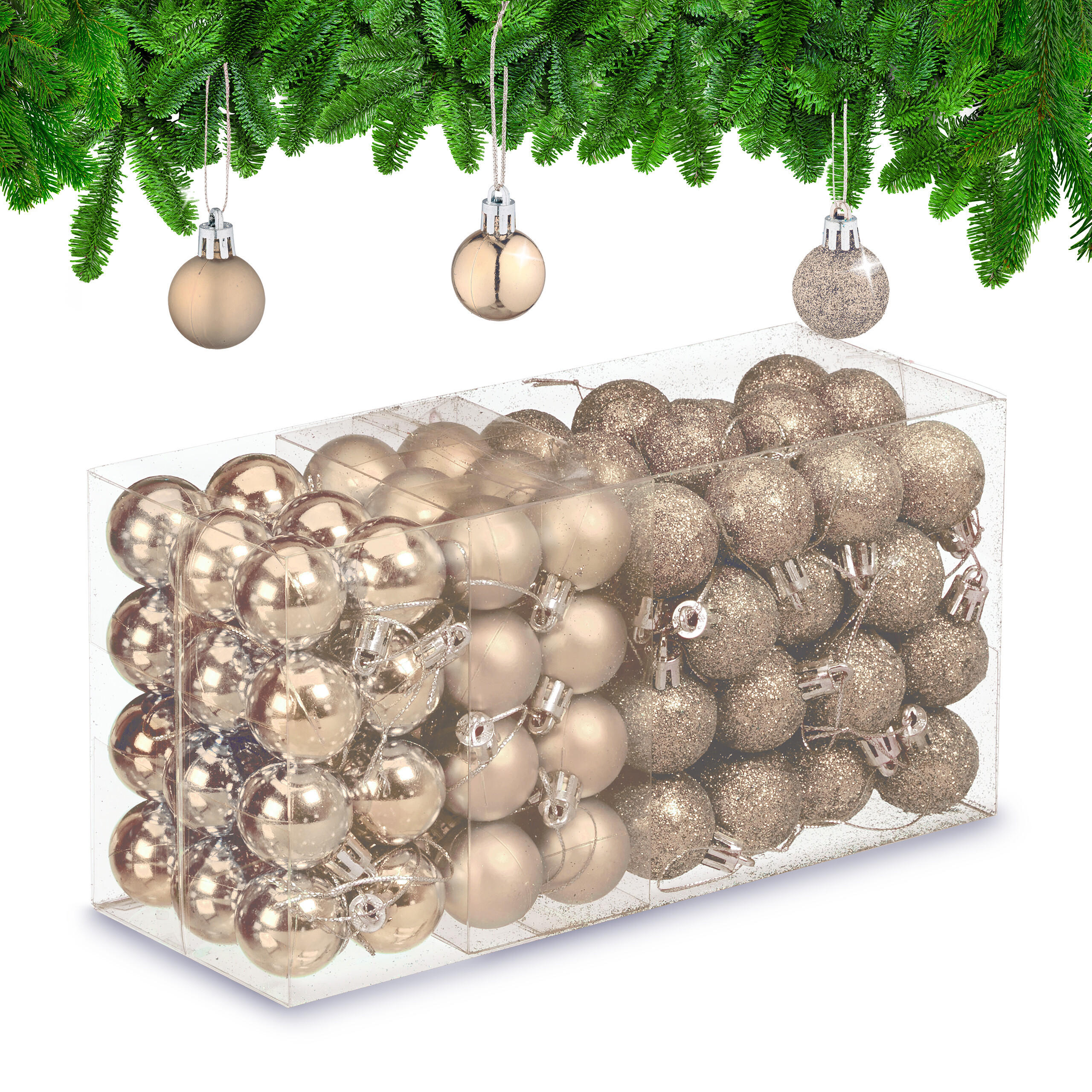 96-TLG.WEIHNACHTSKUGELN-SET - Beige, Kunststoff (3/4/3cm) - Relaxdays