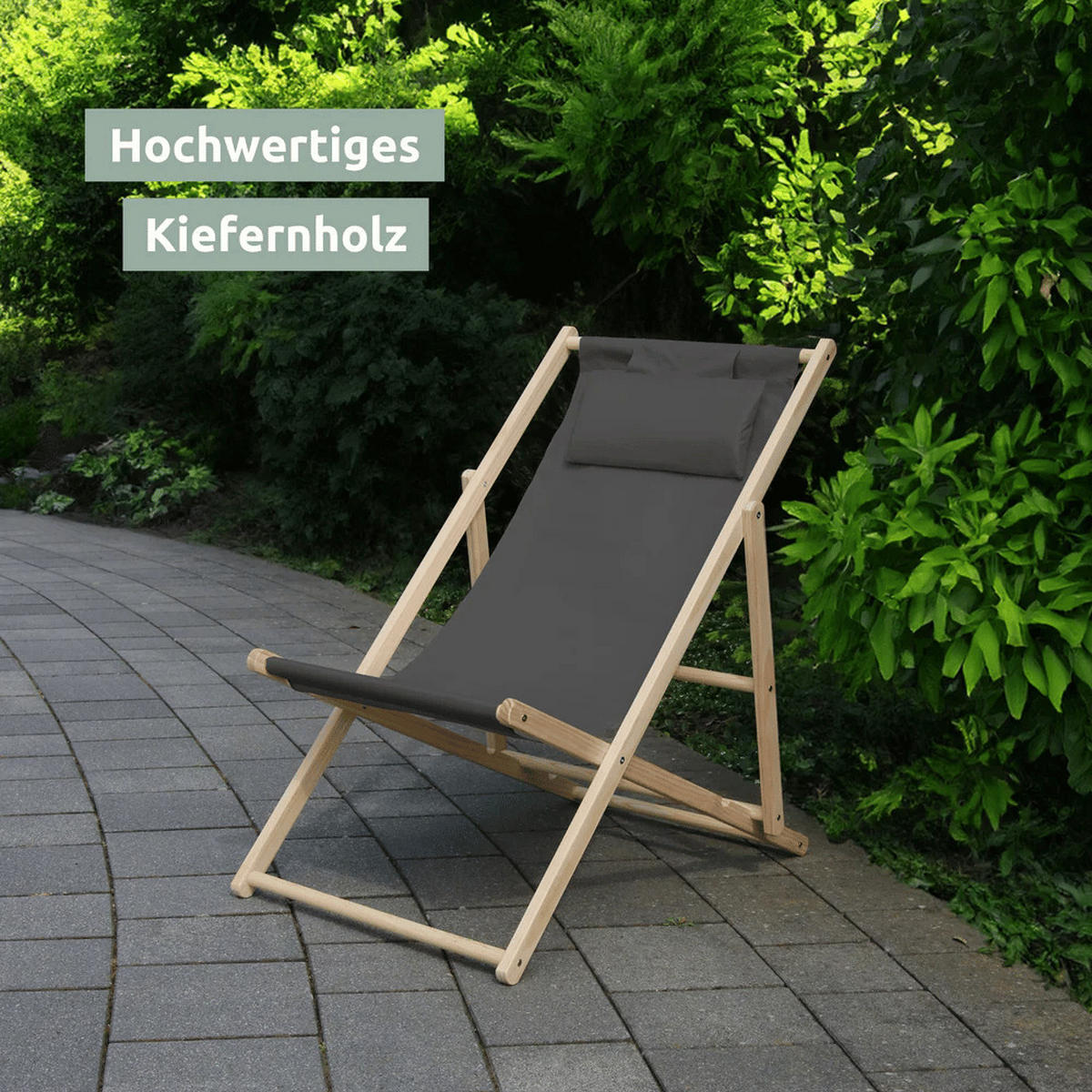 SONNENLIEGE Holz klappbar FRIEDA 2er Set Liegestuhl Anthrazit - Anthrazit, Holz (59/80/90cm) - DELUKE