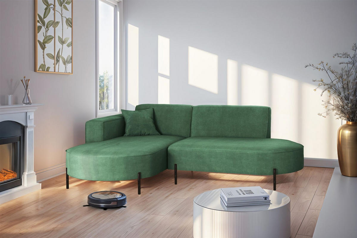 ECKSOFA Valencia Xs - Grün, Holzwerkstoff/Textil (236/165cm) - Fun Möbel