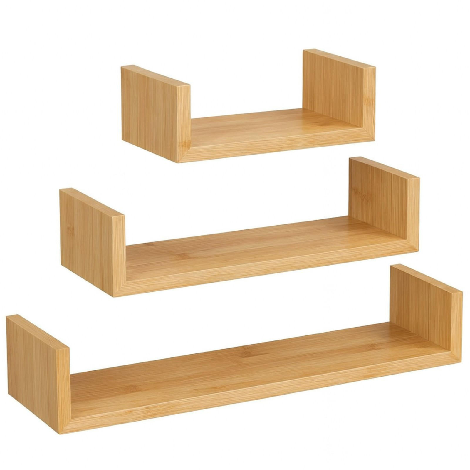 WANDREGAL in Bambusfarbe 3er-Set U-Form 30/45/60x15x10 cm - Naturfarben, Holzwerkstoff (60/15/15cm) - Begryf