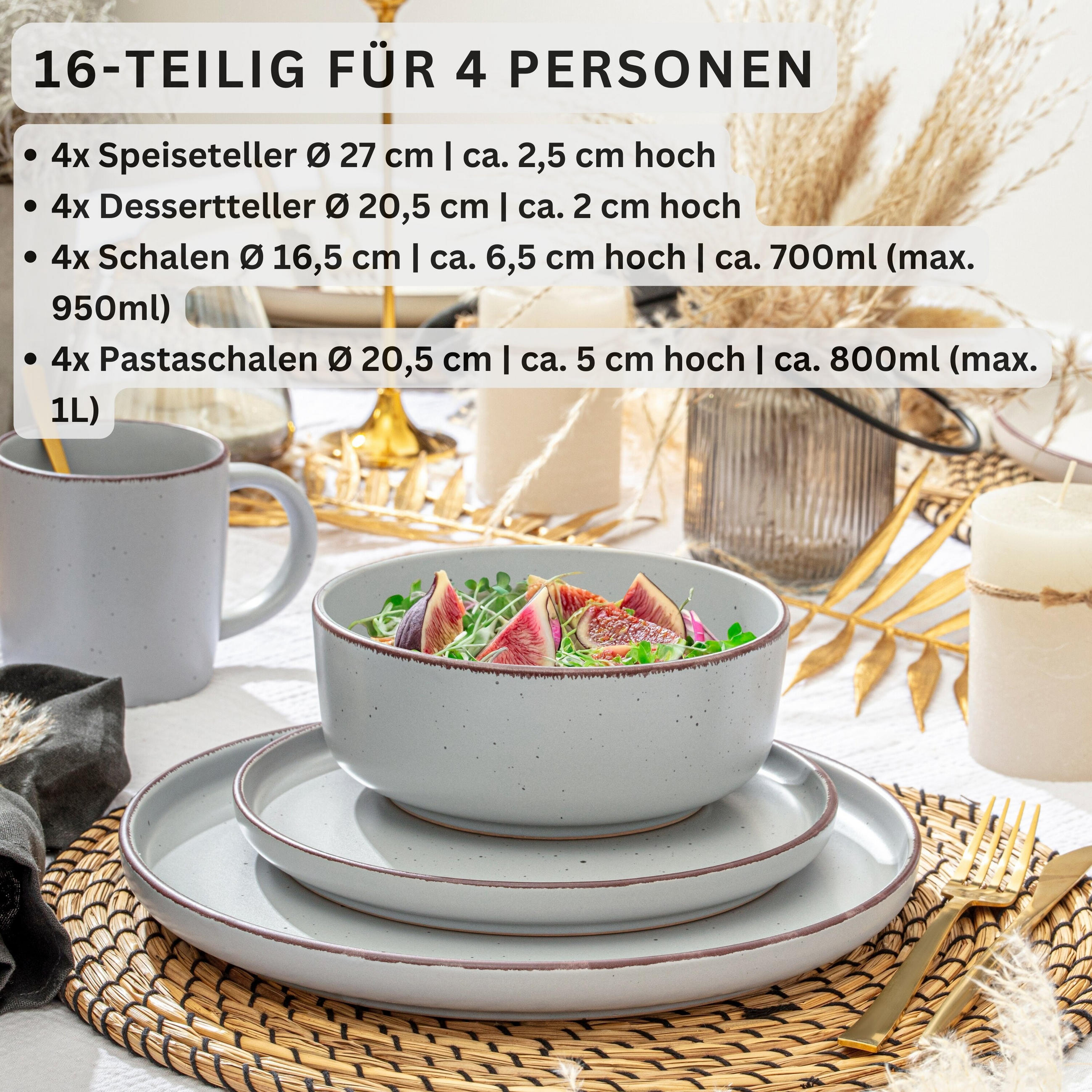 TAFELSERVICE BOMBAY STONE - 16 teilig aus Steingut - Grau, Stein (27/6.5/27cm) - Sänger