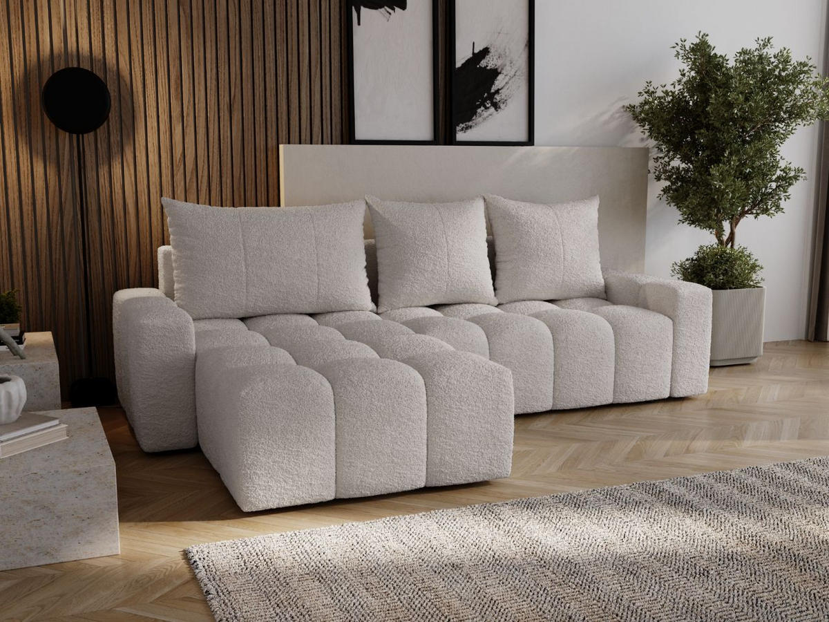 ECKSOFA Bresso Bouclé-Stoff Hellgrau - Hellgrau, Holz/Textil (255/168cm) - Graingold
