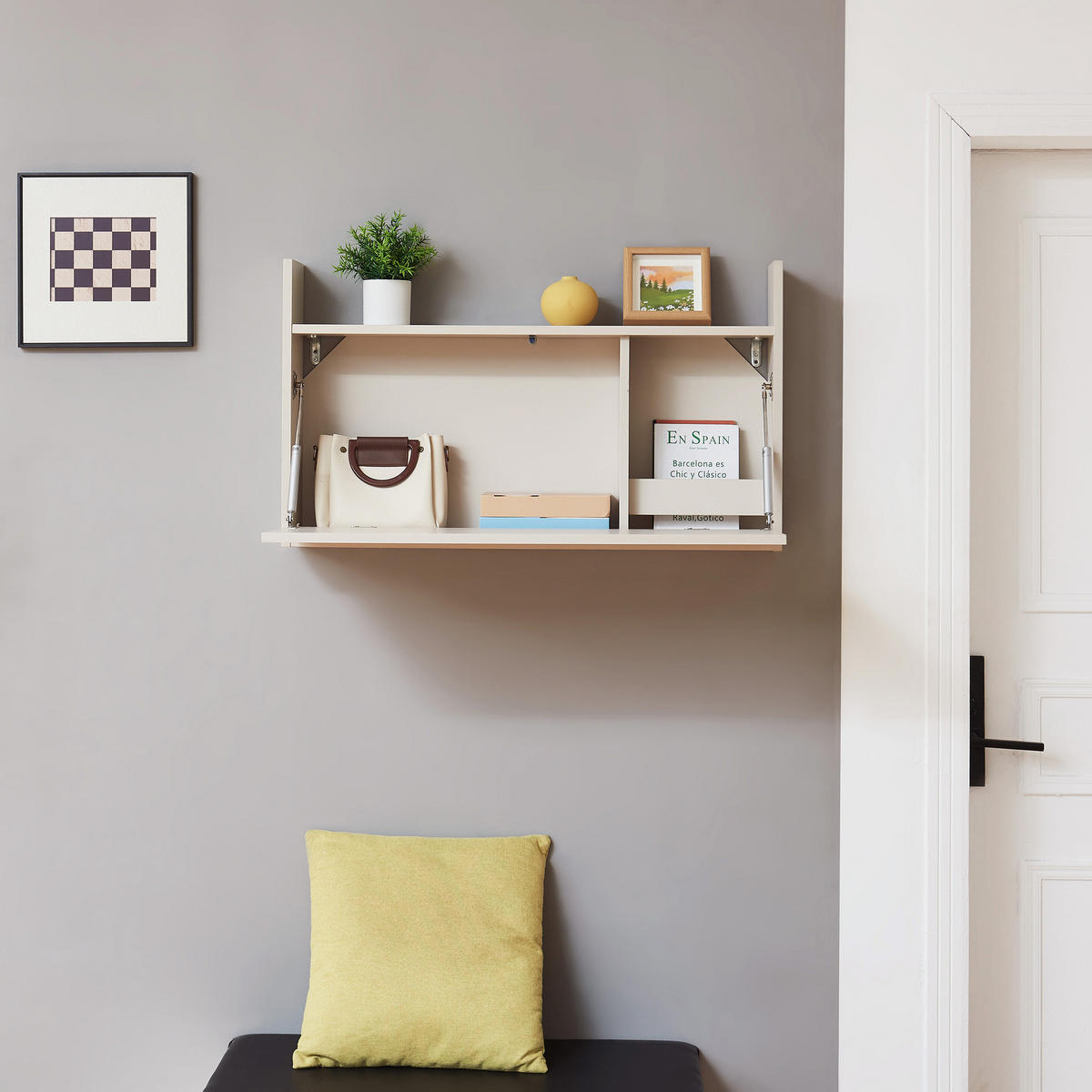 NÁSTĚNNÝ STŮL Rautalampi - béžová, kompozitní dřevo (83/48/14.5cm) - [en.casa]