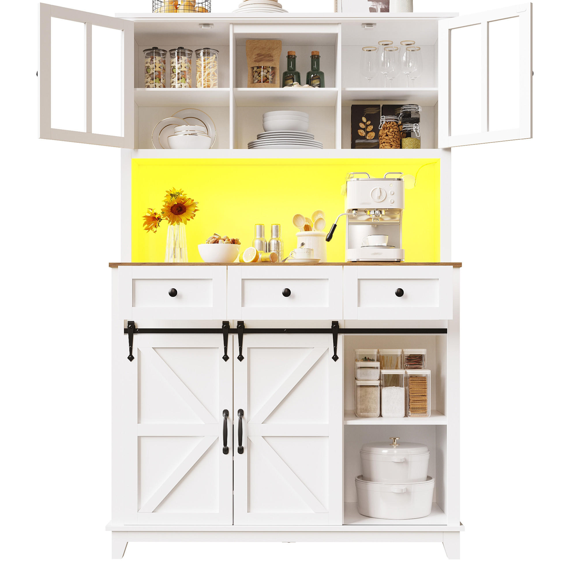 BUFFET 105/180/38,4 cm Weiß aus MDF mit LED-Beleuchtung - Weiß, Holzwerkstoff (38.4/180/105cm) - OKMYHOME