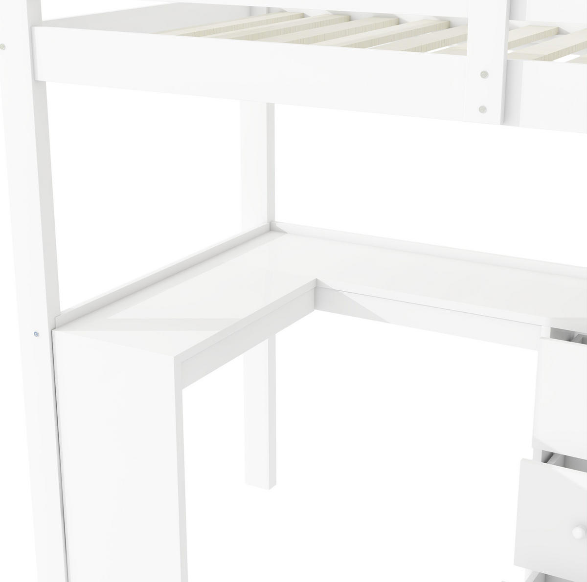 HOCHBETT 90/200 cm Weiß aus Kiefernholz und MDF mit Schreibtisch - Weiß, Holz (90/200cm) - OKMYHOME
