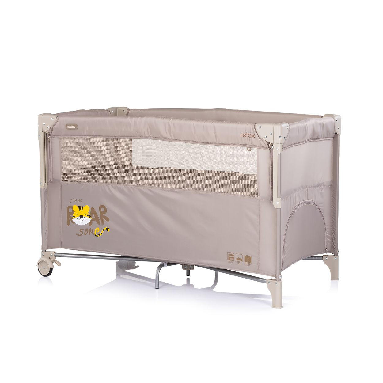 BABYREISEBETT Relax beige braun 2 Ebenen, als Beistellbett nutzbar, Seiteneingang, Faltmatratze - Beige, Metall (60/120cm) - Chipolino