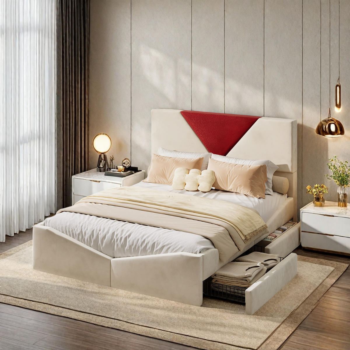 DOPPELBETT beige 160x200 stauraum-schubladen - Beige, Metall - SHOPENTRA