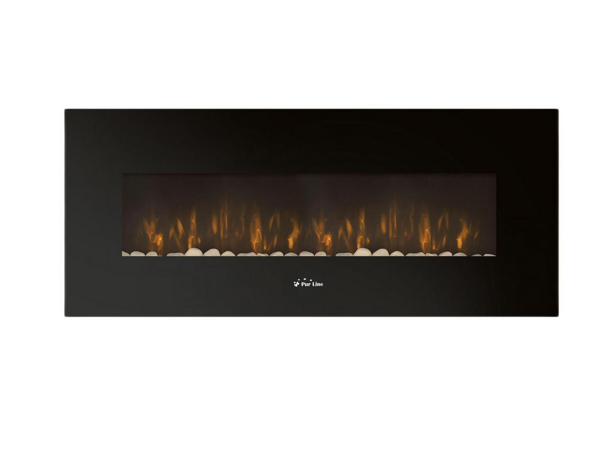 ELEKTROKAMIN Schwarz Wandmodell mit Heizung 2000 W - Schwarz, Glas (140/56/11cm) - Purline