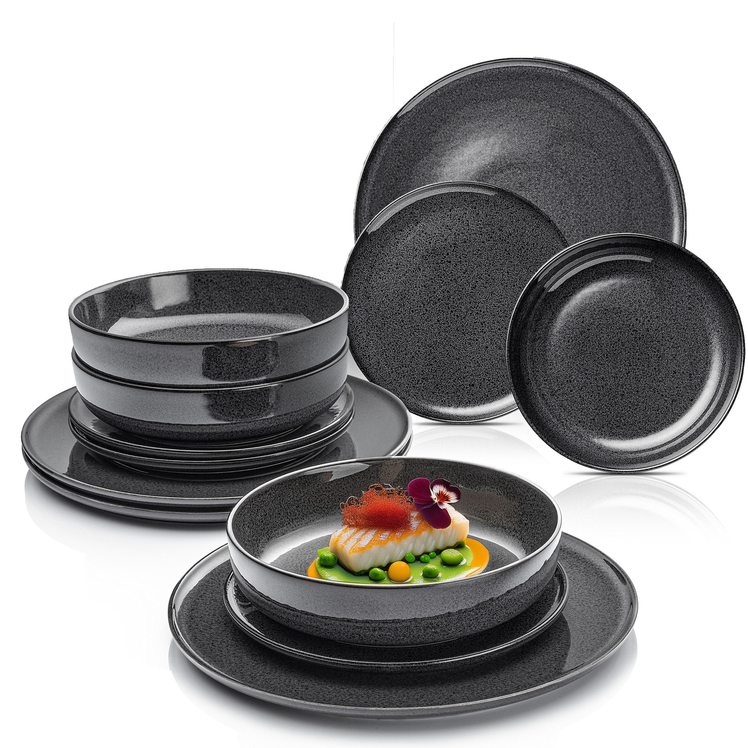 TAFELSERVICE BALI - 12 teilig aus Porzellan - Grau, Keramik (33/35/35cm) - Sänger