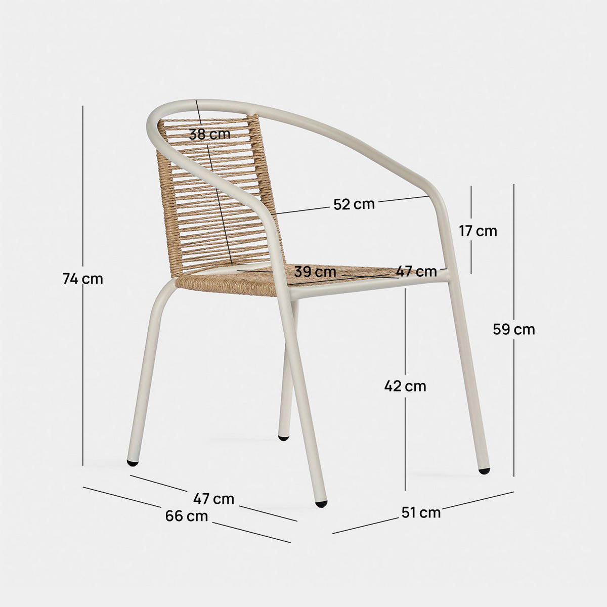 GARTENSTUHL Sakda Beige 52 cm x 74 cm 4er-Set - Beige, Metall (52/74/66cm) - Klast Home