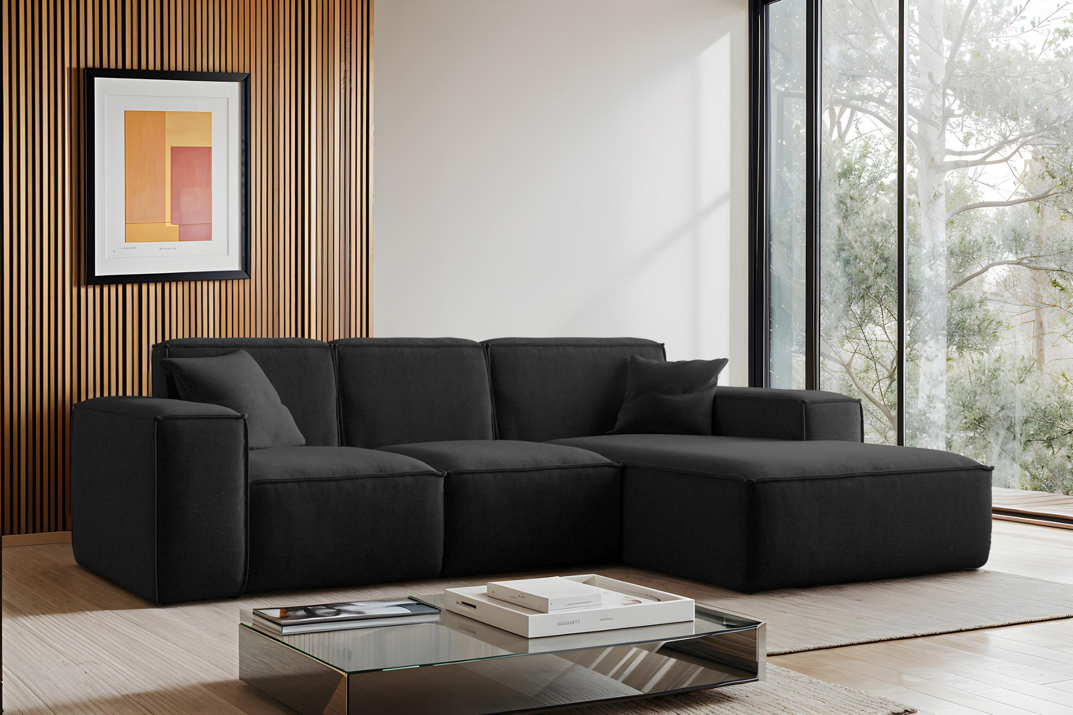 ECKSOFA L-Form Siena Stoff Maloy Schwarz Rechts - Schwarz, Holz (266/165cm) - Kaiser Möbel