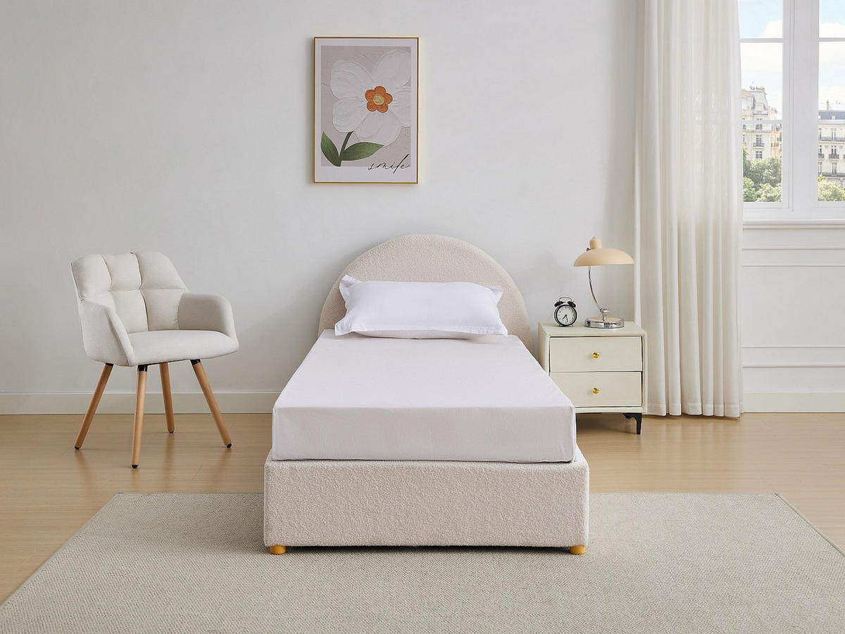 BETT mit Bettkasten - 1 Person - stoff - cremefarben Lirimo - Creme, Textil (90/190cm) - Vente-Unique
