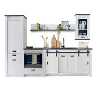 KÜCHENZEILE weiß Pinie, anthrazit Landhaus, Küchenschrank Set 5-teilig mit viel Stauraum - Anthrazit/Schwarz, Glas/Holzwerkstoff (284/201/64cm) - Furn.Design