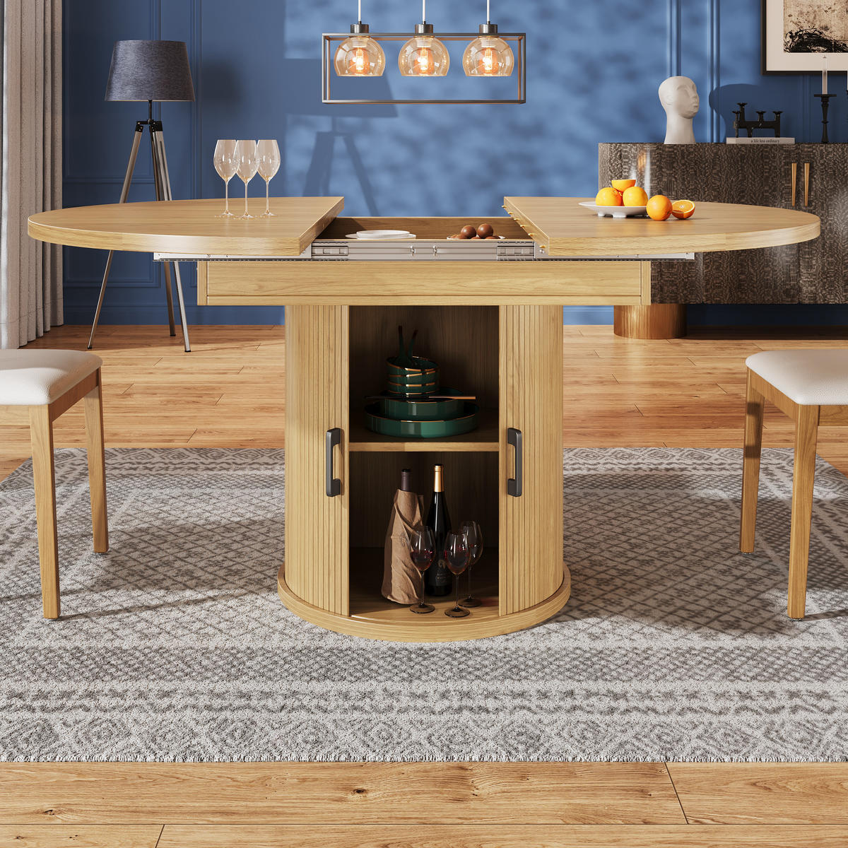 ESSTISCH Ausziehbar Natürlich mit Stauraum 118-158/118/76 cm - Naturfarben, Holz (118/118/76.8cm) - Oxeza