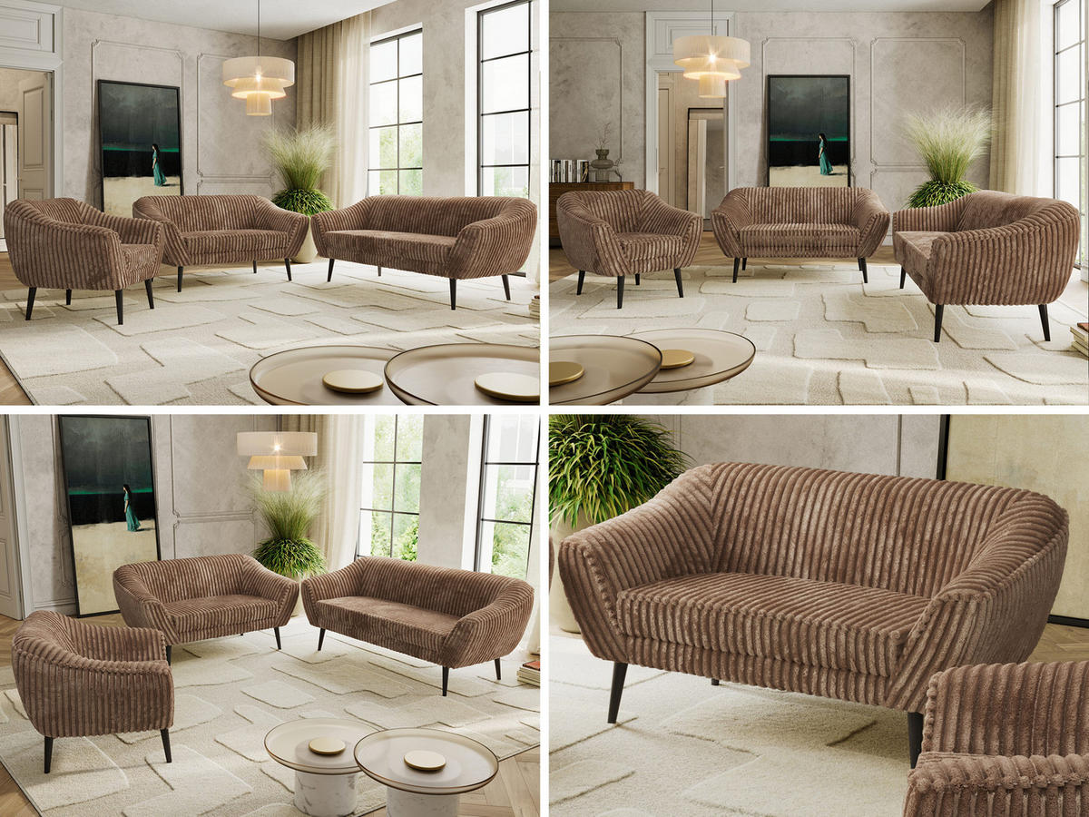 SEDACÍ SOUPRAVA 3+2+1 PIRS - Hnědá Manšestr - Černé nohy - černá/hnědá, kompozitní dřevo/textil (180/75/74cm) - MKS