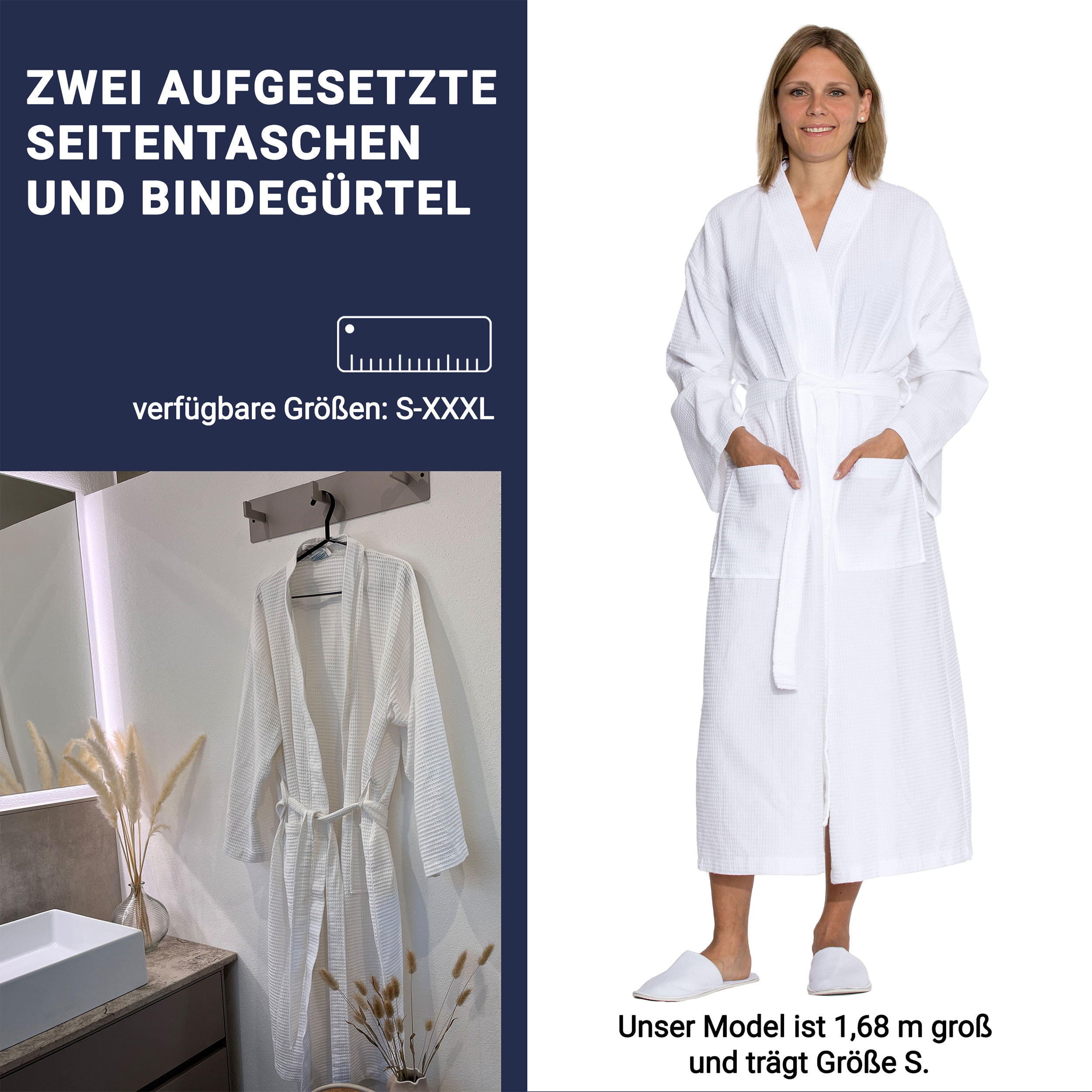 Thumbnail - Zollner Bademantel,, Weiß, Textil, Gr. XL cm, unisex, Oeko-Tex® Standard 100, Badtextilien, Bademäntel