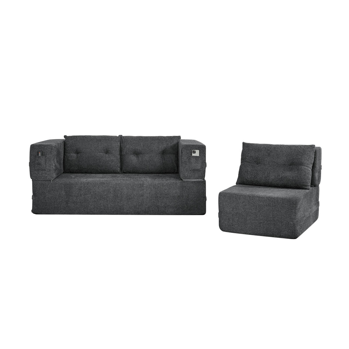 SITZGARNITUR DE-35041 2-in-1 mit Schlaffunktion Dunkelgrau - Dunkelgrau, Textil (194/39/199cm) - ComfortXL