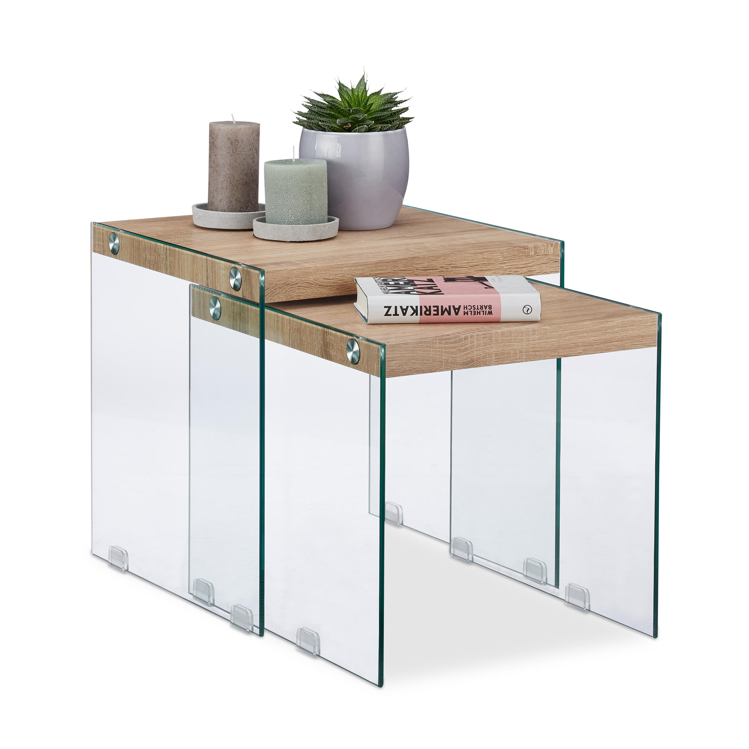 2XSATZTISCH - Multicolor, Glas/Holzwerkstoff (45/44.5/45cm) - Relaxdays