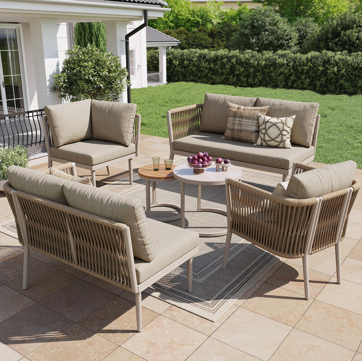 GARTENLOUNGE-SET 114,5/61/67 cm beige aus Metall und Olefin modular - Beige, Metall - OKWISH
