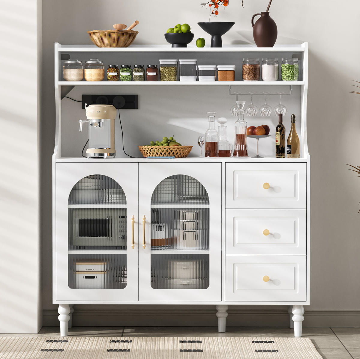 VISOKI element od MDF-a, 120/40/138,5 cm bijeli, s ladicama i stanicom za punjenje - bijela, drvni materijal (120/138.5/40cm) - BEAOK