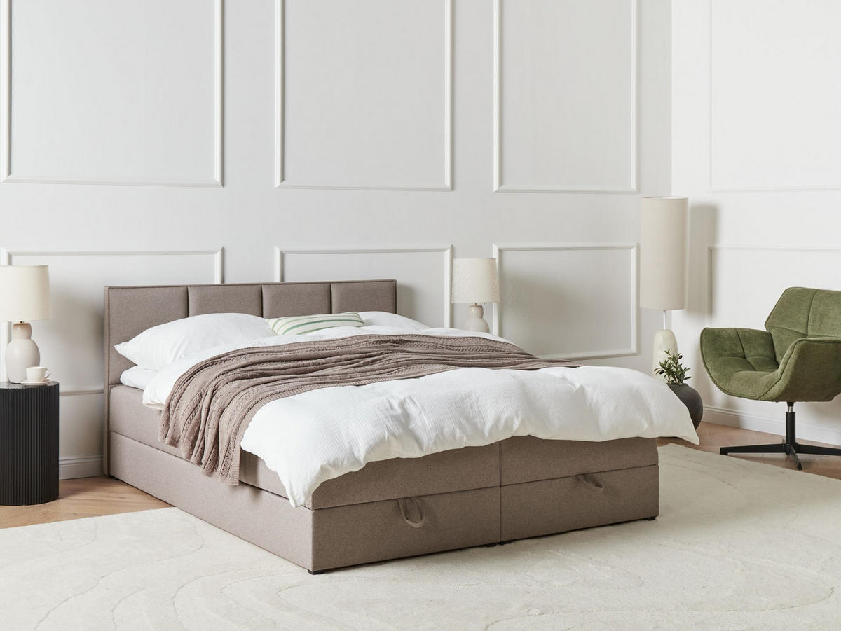 BOXSPRINGBETT mit Stauraum 160/200 cm Stoff Taupe Baronet - Taupe, Textil (160/200cm) - Beliani