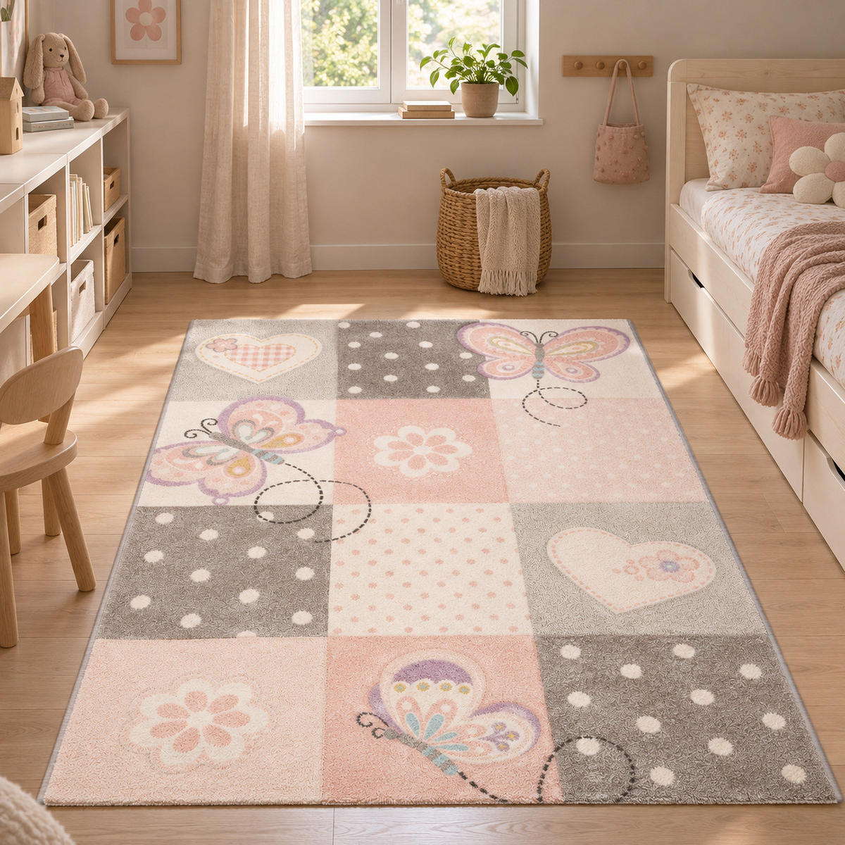 KINDER TEPPICH MAUI KIDS KARO HERZEN - Rosa, Textil (140/200cm) - Pergamon