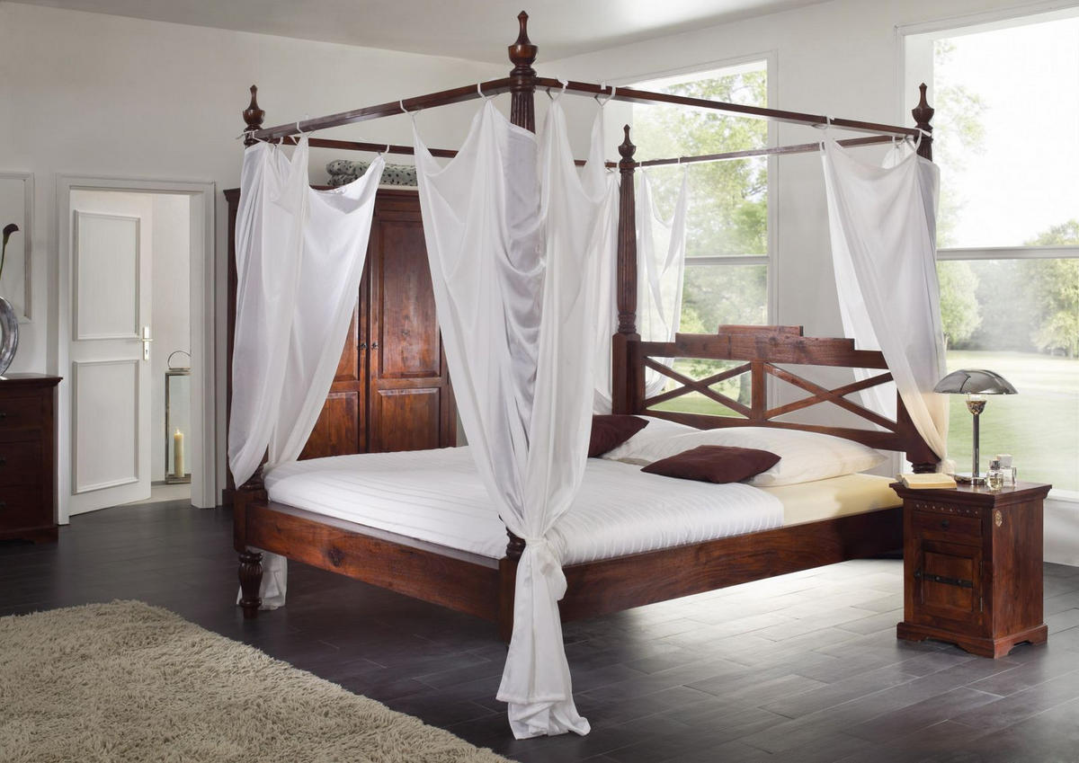 HIMMELBETT Akazie 140x200x224 nougat lackiert OXFORD #244 - Dunkelbraun, Holz (140/200cm) - Massivmoebel24