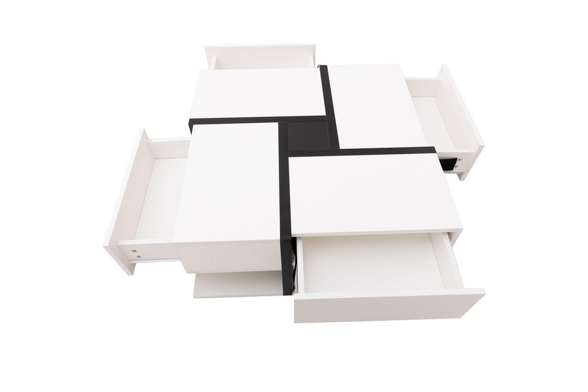 COUCHTISCH 78/78/36 cm hochglänzend mit 4 Schubladen und kreativem Design - Weiß, Holzwerkstoff (78/78/36cm) - OKWISH