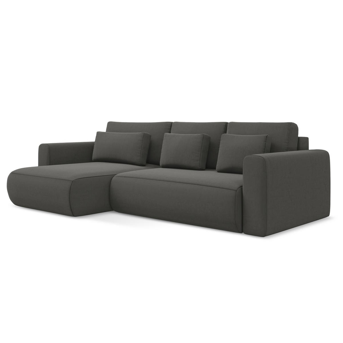 ECKSOFA mit Schlaffunktion Samt Stoff Grau - Dunkelgrau/Schwarz, Kunststoff/Textil (149/278cm) - LaMiaSofa