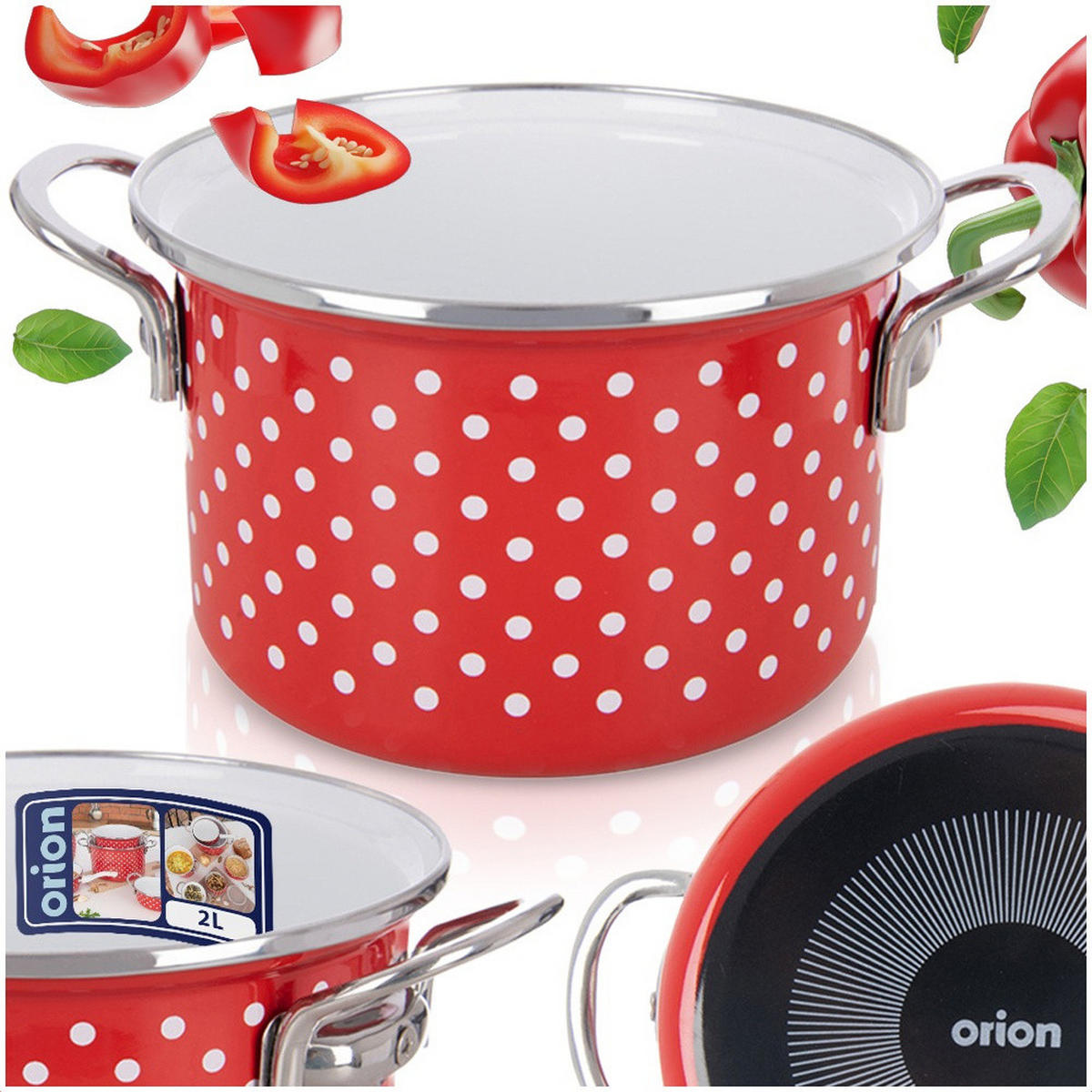 EMAILLIERTOPF Tecka mit weißen Punkten rot - Rot, Metall (18cm) - Orion 
