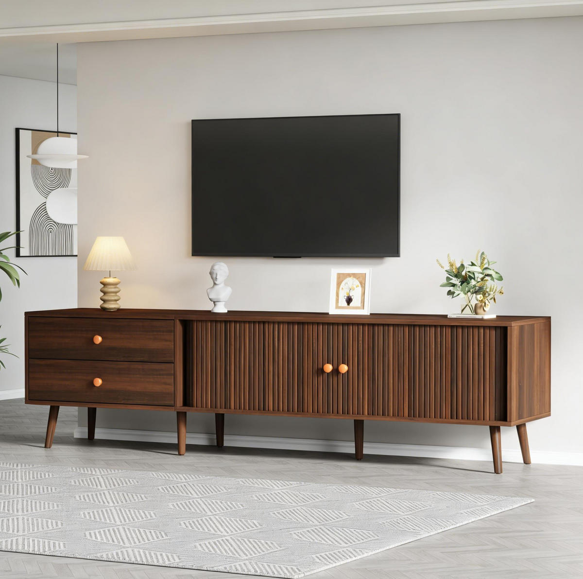 TV-ELEMENT mit 2 Schubladen 180 x 40 x 46,5 cm MDF Walnut 2 Rollltüren - Braun, Holzwerkstoff (40/46.5/180cm) - Beauniv