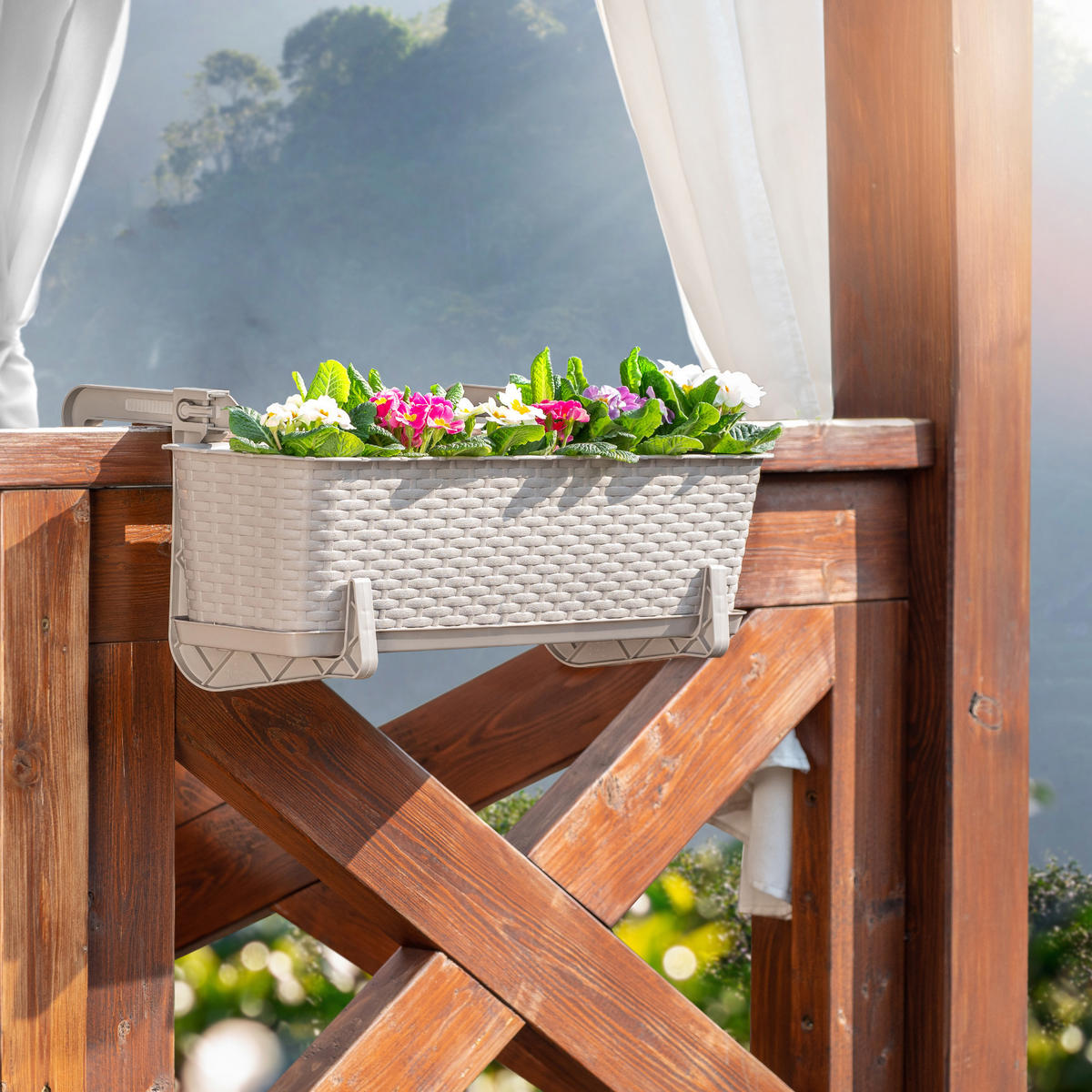 Blumentopf mit Untersetzer und 2 Griffe 60 cm, Beige - Beige, Kunststoff (17/60cm) - KADAX