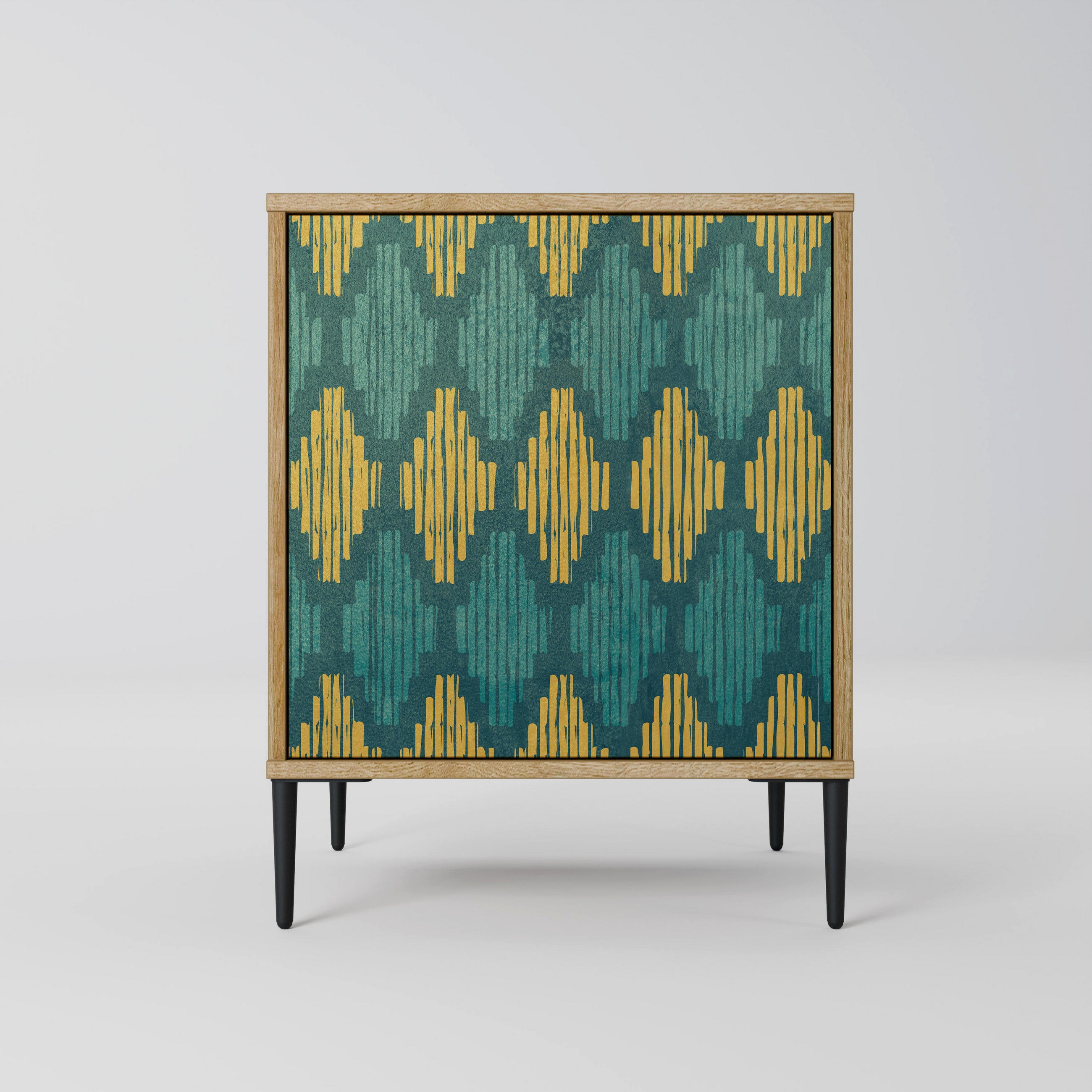 SIDEBOARD POLYGONS, Eichefarben, 57,5x42x72,5 cm, Schwarze Metallfüße - Eichefarben/Multicolor, Holzwerkstoff/Metall (57.5/72.5/42cm) - SpaceRebels