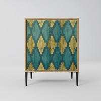 SIDEBOARD POLYGONS, Eichefarben, 57,5x42x72,5 cm, Schwarze Metallfüße - Eichefarben/Multicolor, Holzwerkstoff/Metall (57.5/72.5/42cm) - SpaceRebels