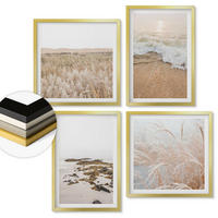 WANDBILDER 4er Set - 50x50 cm & 40x60 cm Goldrahmen - Strandwellen, Steine, Sommer - Goldfarben, Kunststoff (50/50cm) - ArtPrintCave