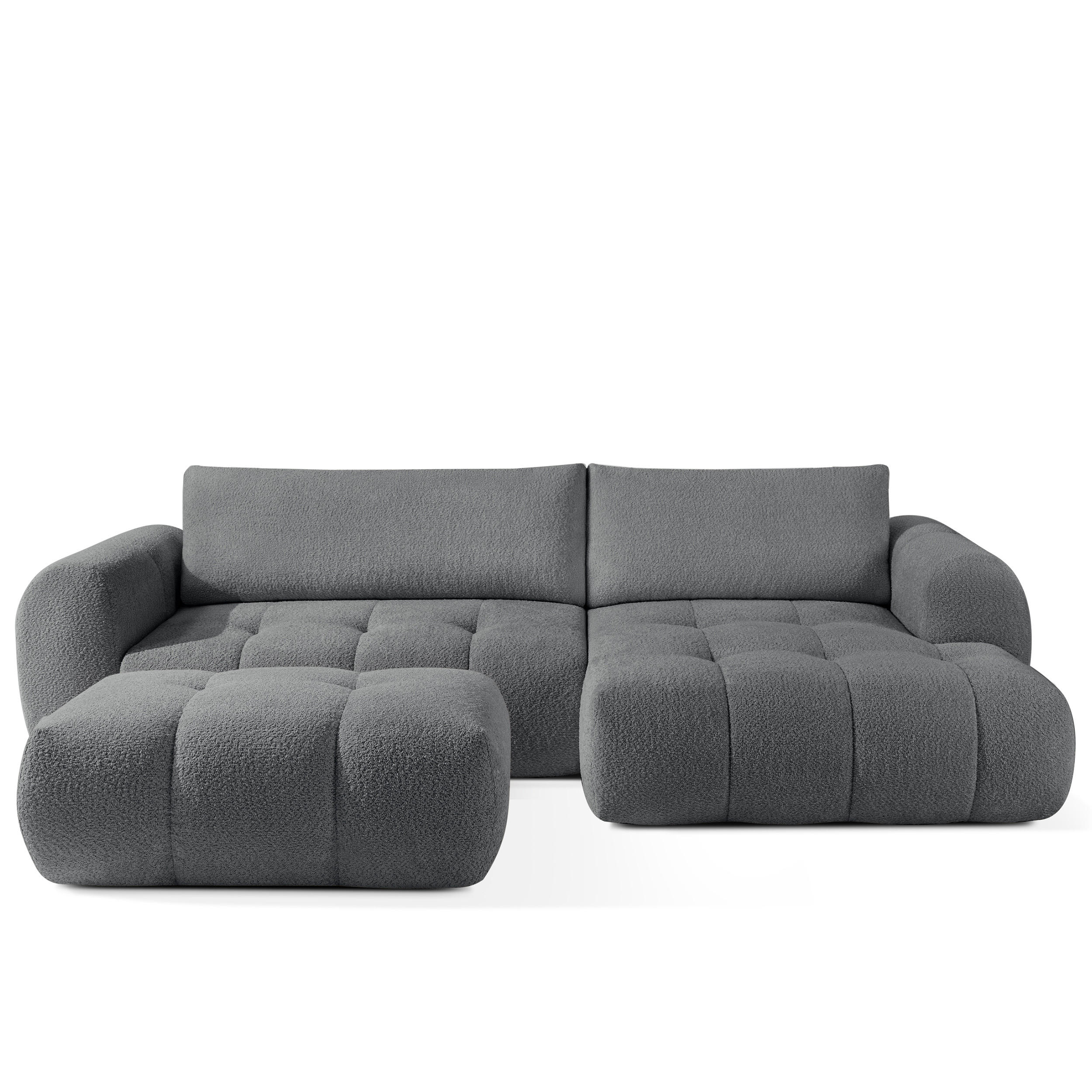 ECKSOFA MIT HOCKER LIRA, Dunkelgrau, Bouclé - Dunkelgrau, Holz/Holzwerkstoff (96/50cm) - KONSIMO®