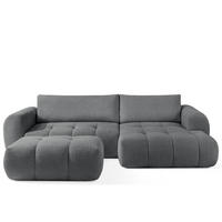 ECKSOFA MIT HOCKER LIRA, Dunkelgrau, Bouclé - Dunkelgrau, Holz/Holzwerkstoff (96/50cm) - KONSIMO®