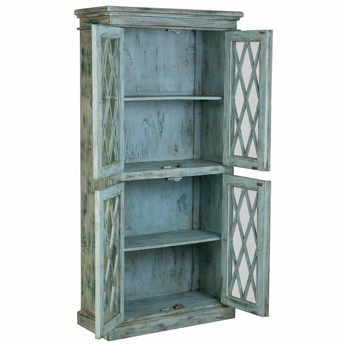 VITRINE aus Holz und Glas mit 2 Türen 90x40x183 cm - Blau, Holz (90/183/40cm) - Wanderlust
