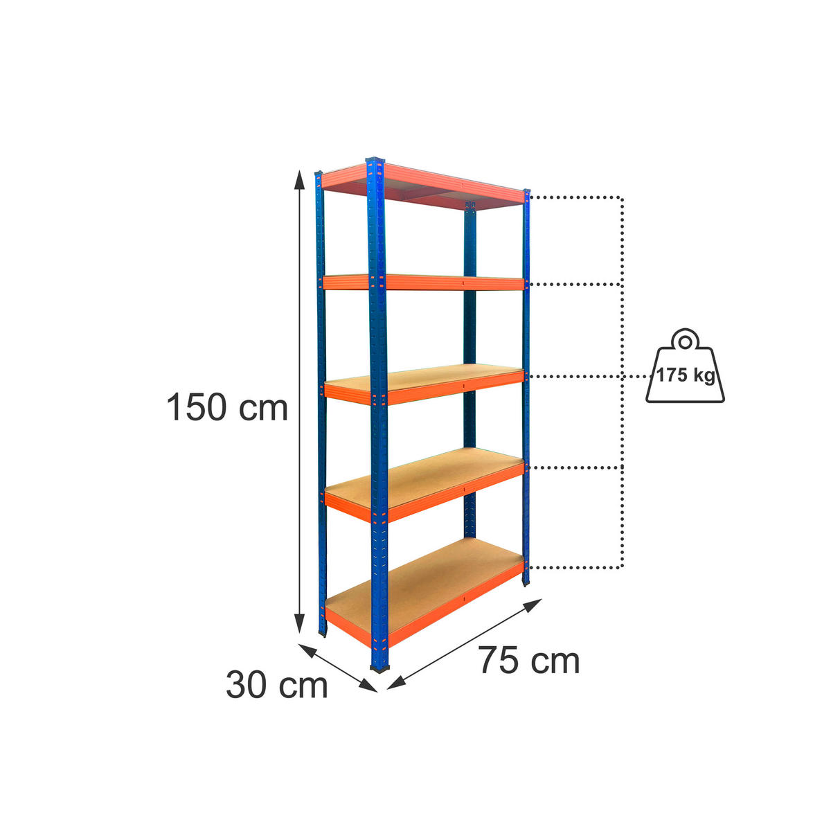 RAFT albastru portocaliu 5 polițe metal - multicolor, material plastic/compozit lemnos (75/150/30cm) - Relaxdays